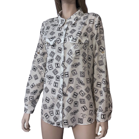 Karl Lagerfeld Paris Shirt Blouse Graphic Travel Graffiti Print Eiffel Tower - Picture 6 of 16